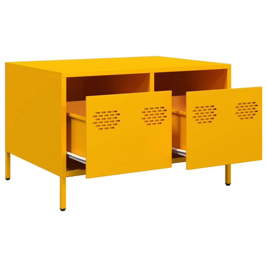 Meuble TV jaune moutarde 68x50x43,5 cm acier laminé à froid - 5