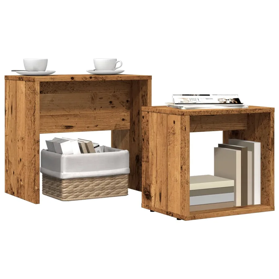 Tables basses gigognes 2 pcs vieux bois bois d'ingénierie - 3