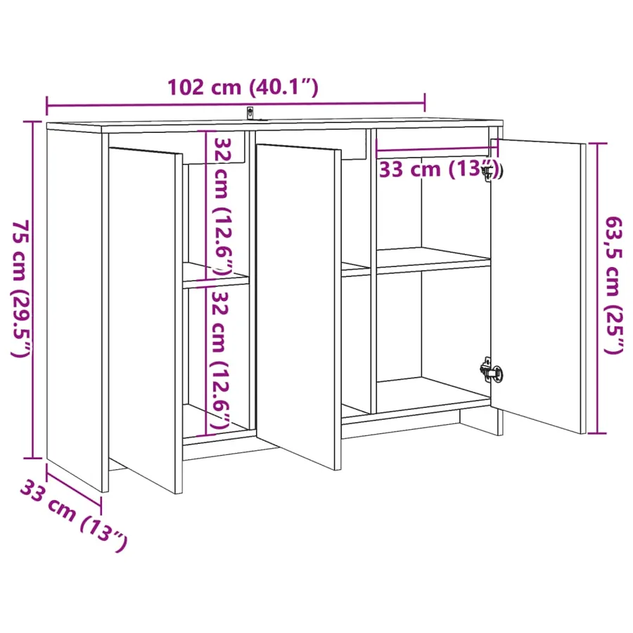 Buffet vieux bois 102x33x75 cm bois d'ingénierie - 10