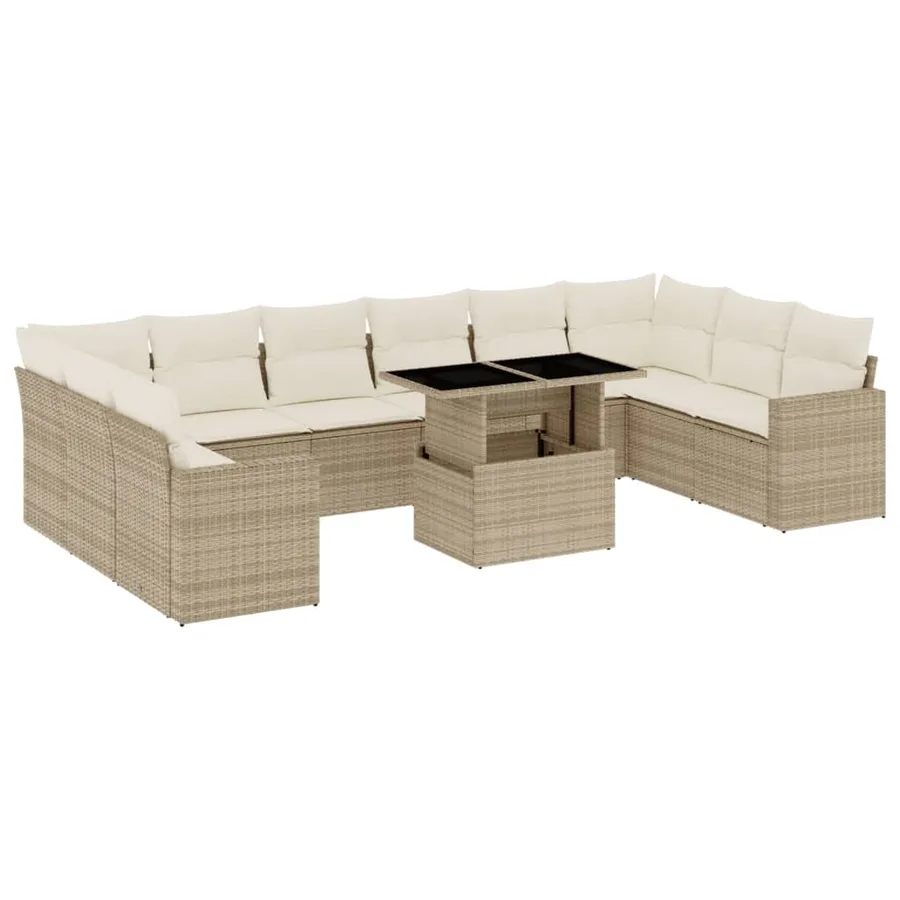 Salon de jardin 11 pcs avec coussins beige résine tressée - 2