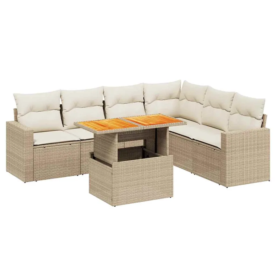 Salon de jardin avec coussins 7 pcs beige résine tressée - 2