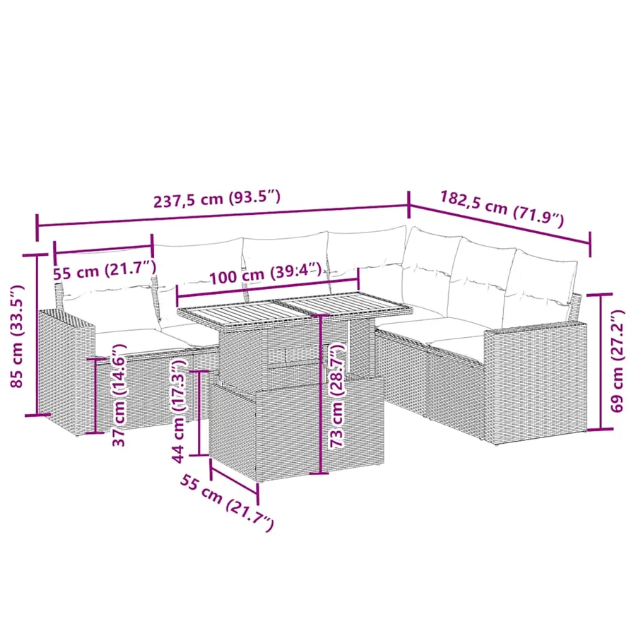 Salon de jardin avec coussins 7 pcs beige résine tressée - 3