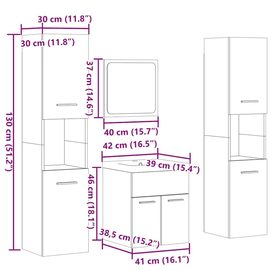 Ensemble de meubles de salle de bain 5 pcs gris béton - 12