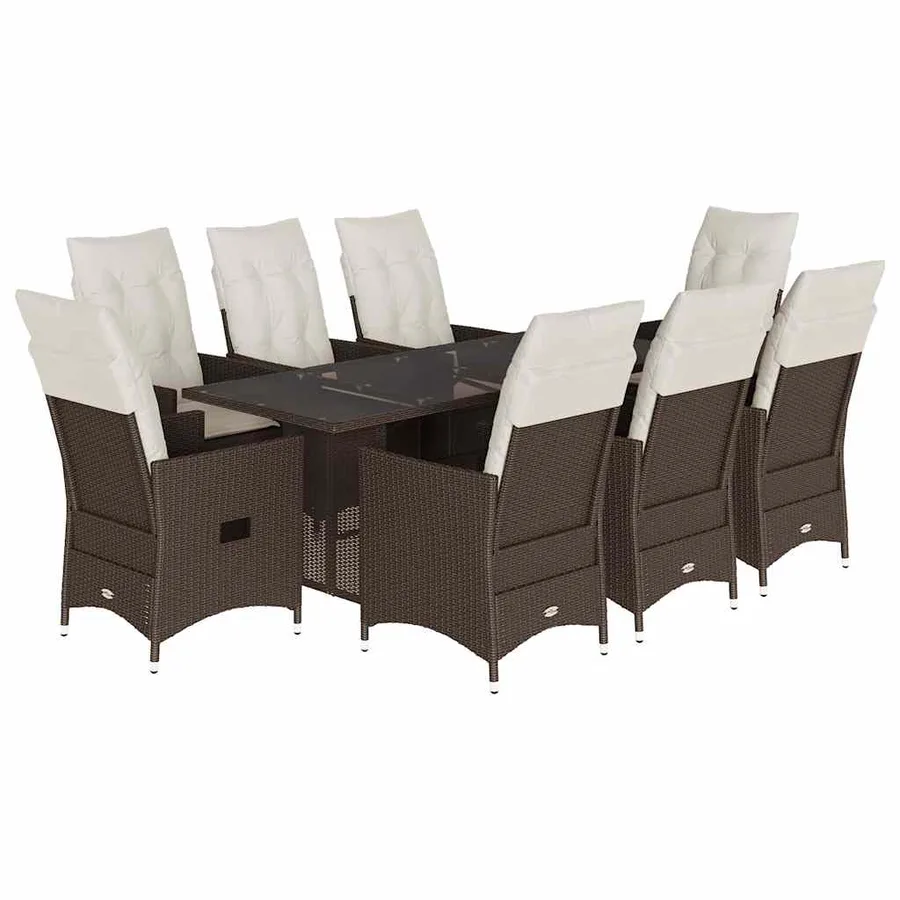 Ensemble à manger de jardin et coussins 9 pcs marron poly rotin - 2