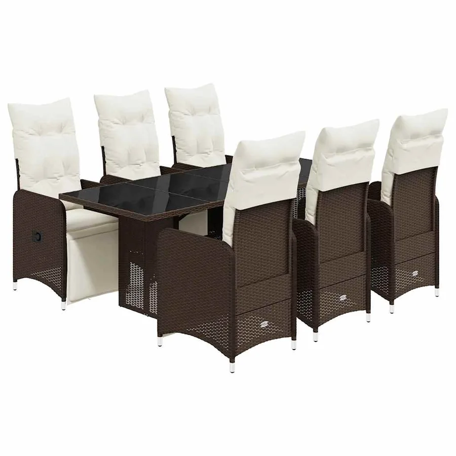 Ensemble de bistro de jardin 7 pcs coussins marron poly rotin - 2
