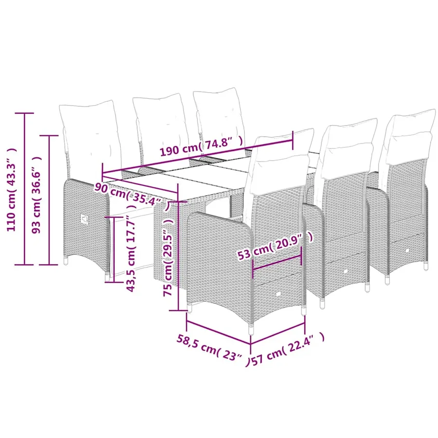 Ensemble de bistro de jardin 7 pcs coussins marron poly rotin - 7