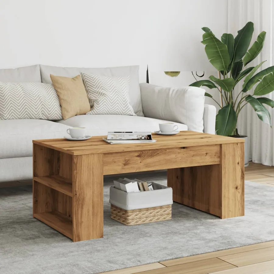 Table basse chêne artisanal 102x55x42 cm bois d'ingénierie - 3