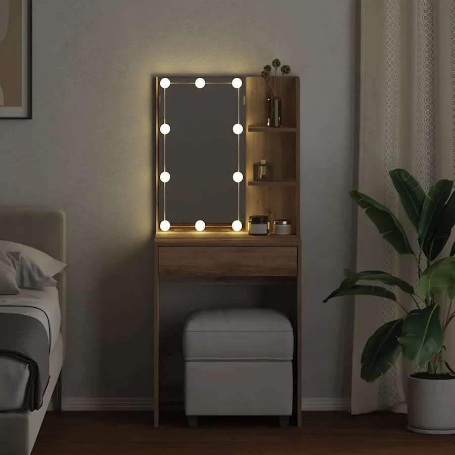 Coiffeuse avec LED chêne artisanal 60x40x140 cm - 5
