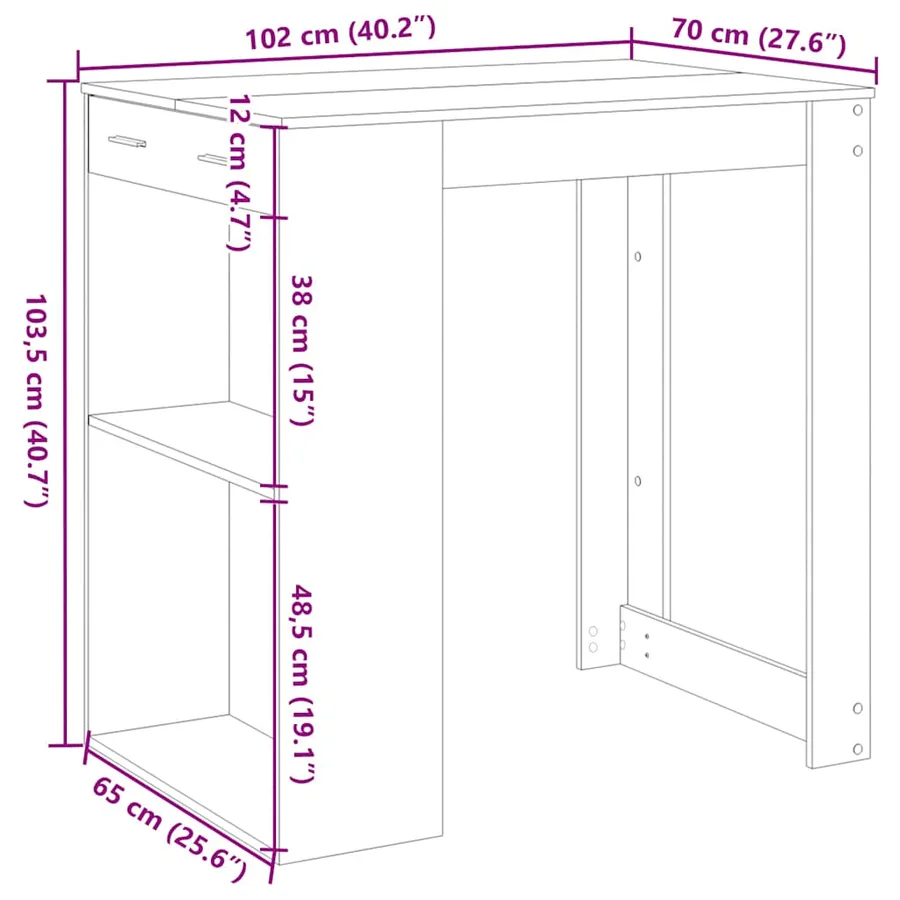 Table de bar sonoma gris 102x70x103,5 cm bois d'ingénierie - 10