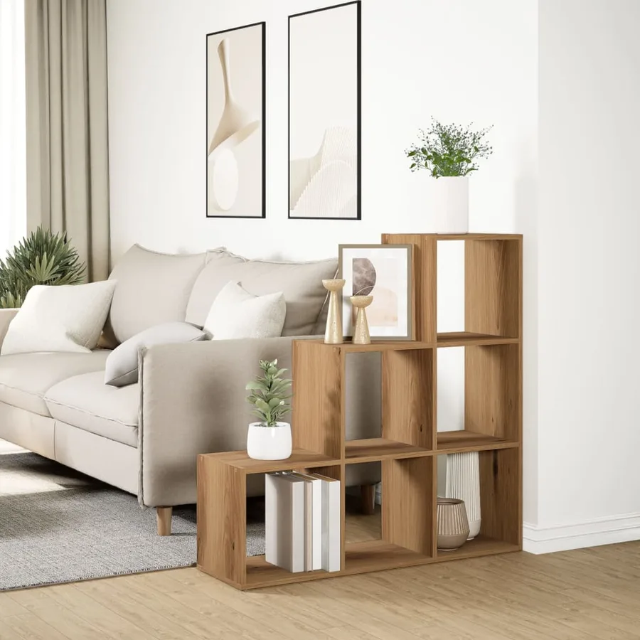 Étagère séparatrice de pièce à 3 niveaux chêne artisanal - 4