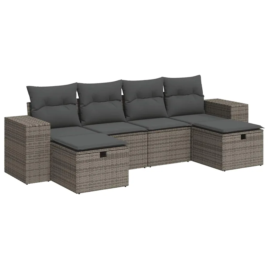 Salon de jardin 6 pcs avec coussins gris résine tressée - 2