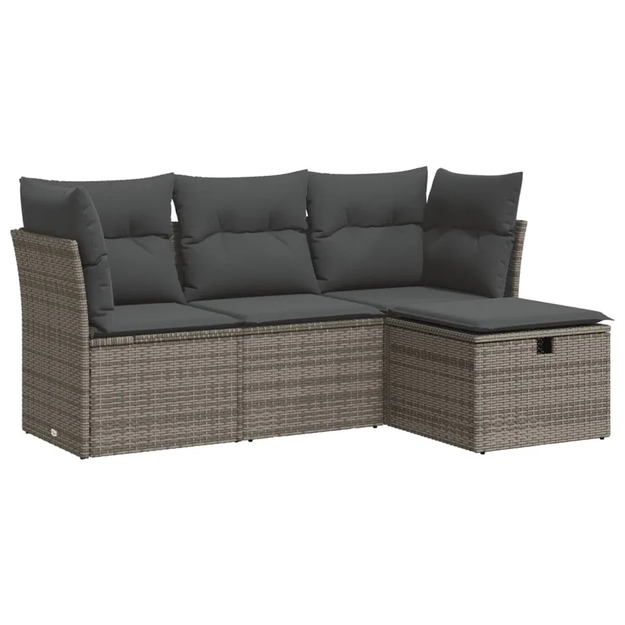 Salon de jardin 4 pcs avec coussins gris résine tressée - 2