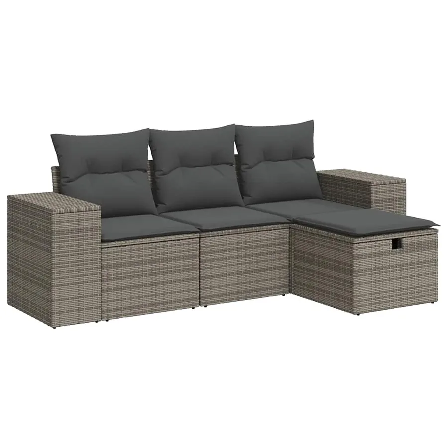 Salon de jardin 4 pcs avec coussins gris résine tressée - 2