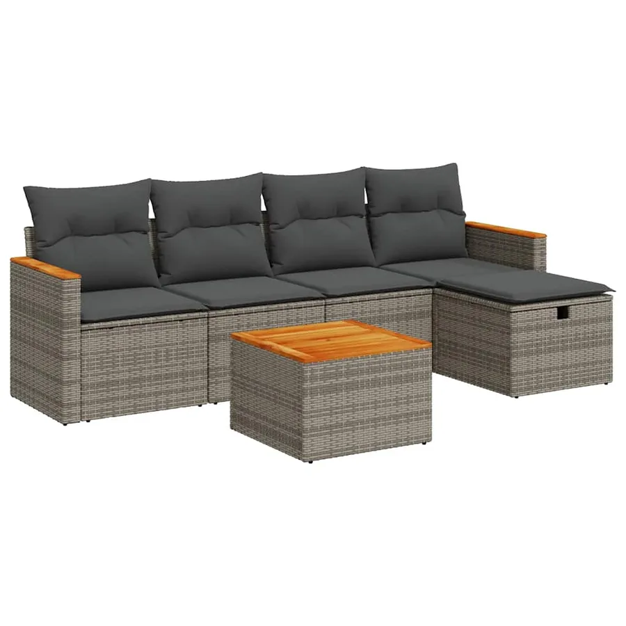 Salon de jardin 6 pcs avec coussins gris résine tressée - 2