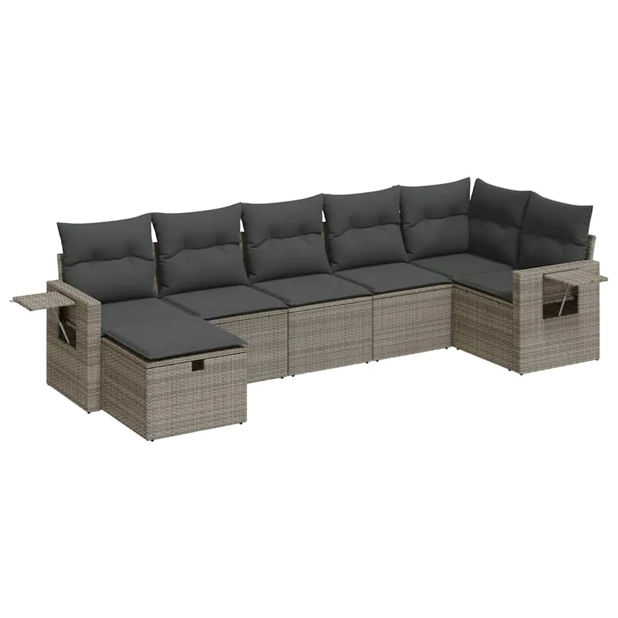 Salon de jardin avec coussins 7 pcs gris résine tressée - 2