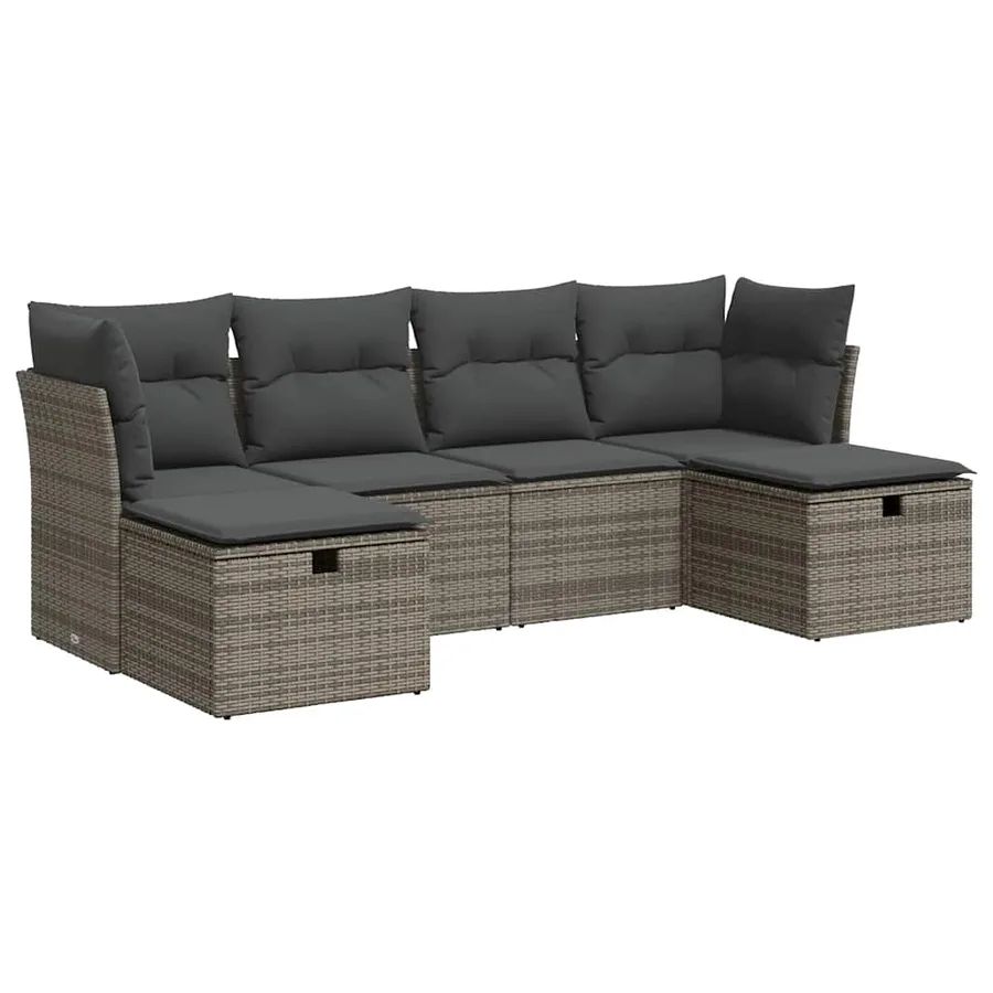 Salon de jardin 6 pcs avec coussins gris résine tressée - 2