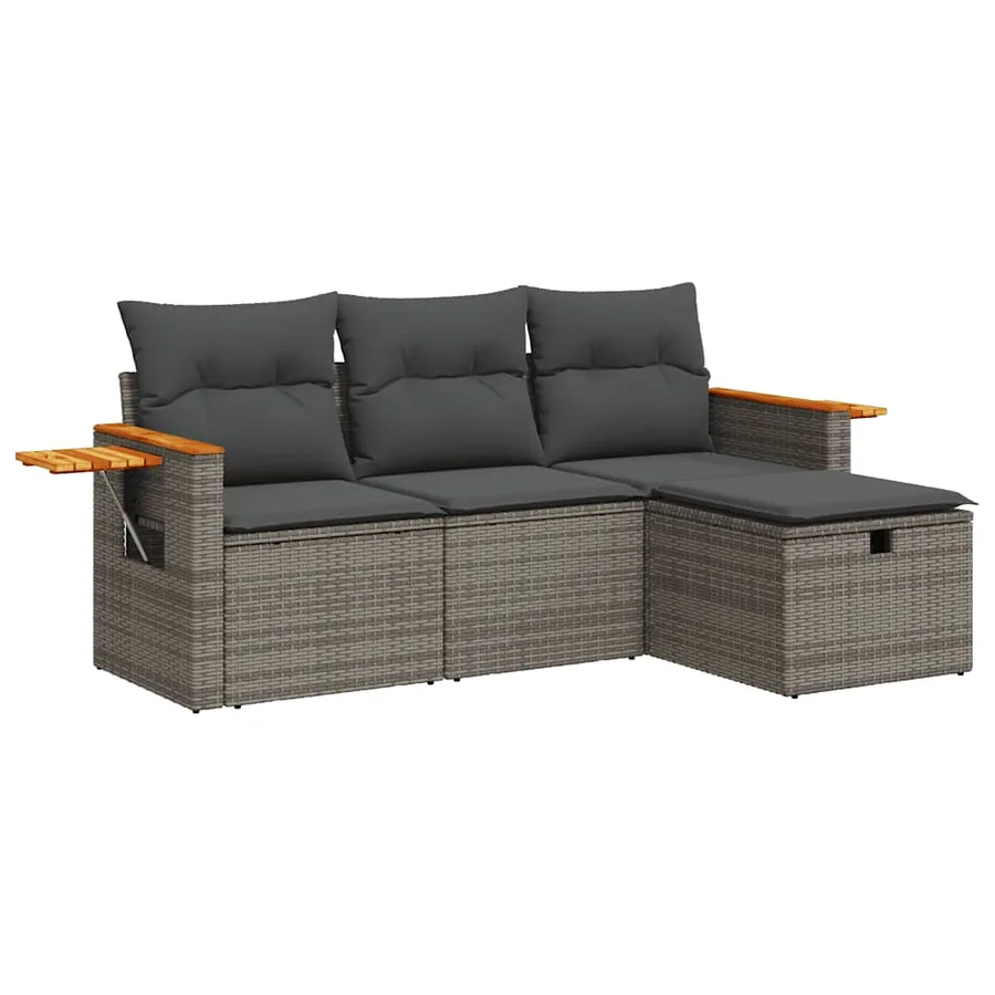 Salon de jardin 4 pcs avec coussins gris résine tressée - 2