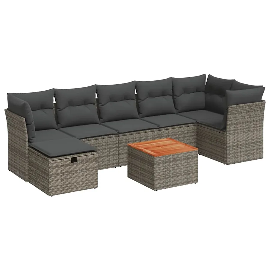 Salon de jardin 8 pcs avec coussins gris résine tressée - 2