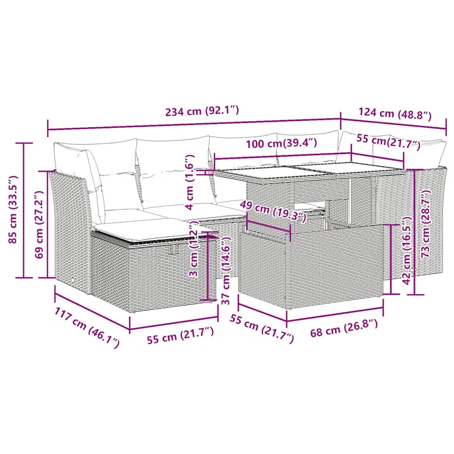 Salon de jardin avec coussins 7 pcs gris résine tressée - 13