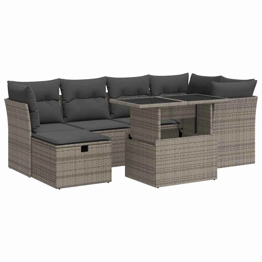 Salon de jardin avec coussins 7 pcs gris résine tressée - 2