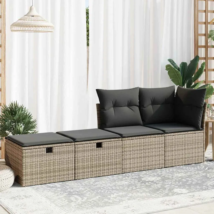 Salon de jardin 2 pcs avec coussins gris résine tressée acacia - 3