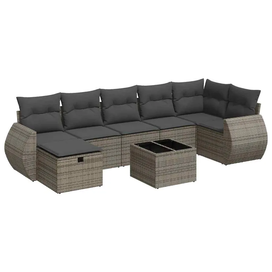 Salon de jardin 8 pcs avec coussins gris résine tressée - 2