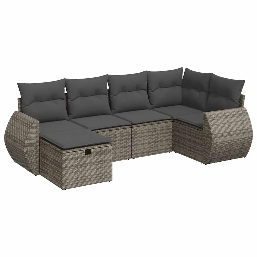 Salon de jardin 6 pcs avec coussins gris résine tressée - 2