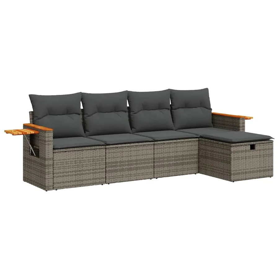 Salon de jardin 5 pcs avec coussins gris résine tressée - 2