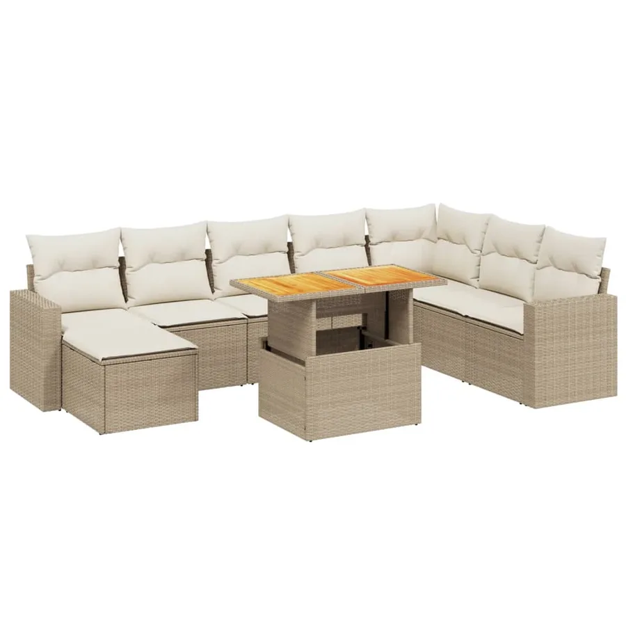 Salon de jardin avec coussins 9 pcs beige résine tressée - 2