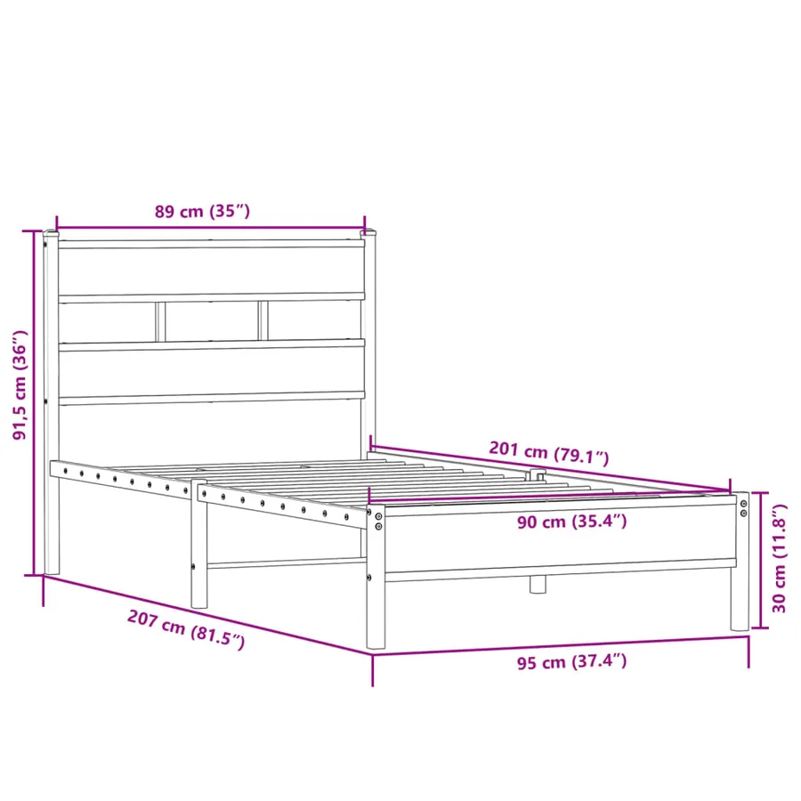Cadre de lit sans matelas chêne sonoma 90x200 cm - 9