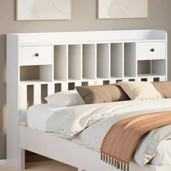 Tête de lit avec rangement blanc 150 cm bois massif de pin