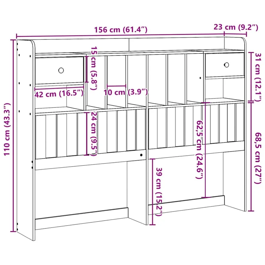 Tête de lit avec rangement blanc 150 cm bois massif de pin - 10
