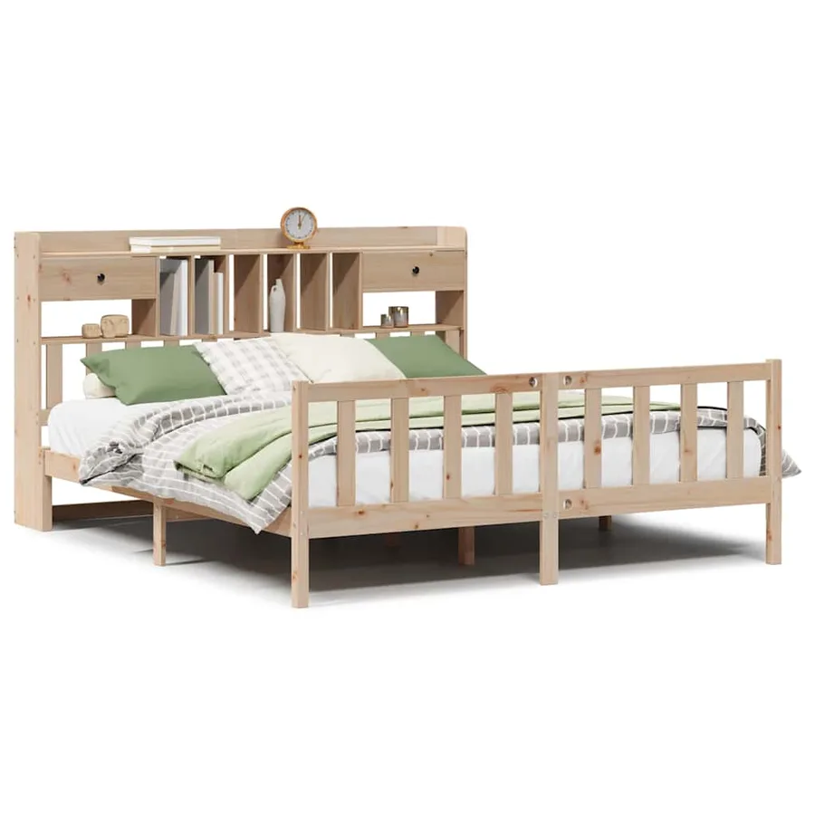 Lit bibliothèque sans matelas 180x200 cm bois massif de pin - 2
