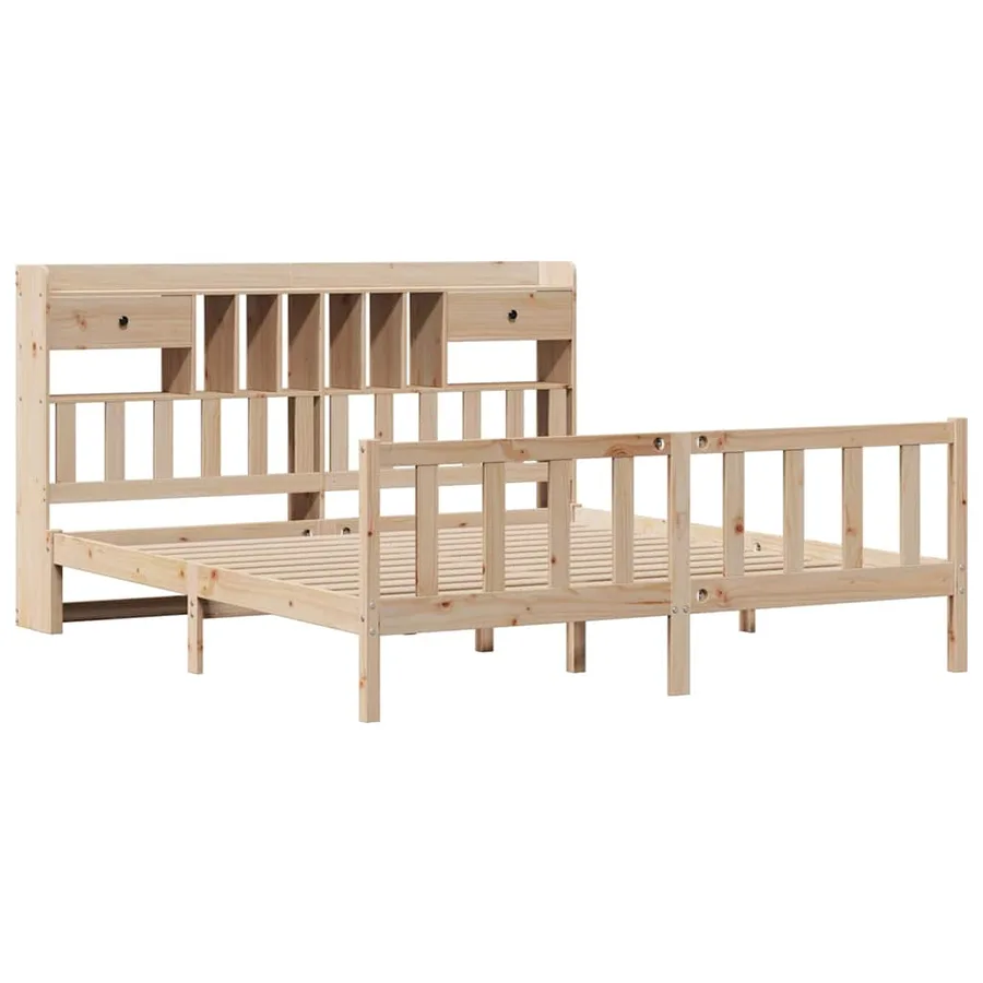 Lit bibliothèque sans matelas 180x200 cm bois massif de pin - 3