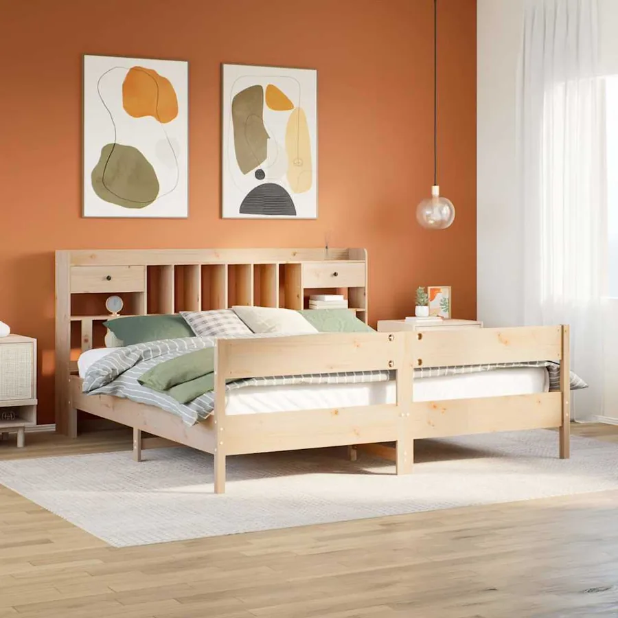 Lit bibliothèque sans matelas 180x200 cm bois massif de pin