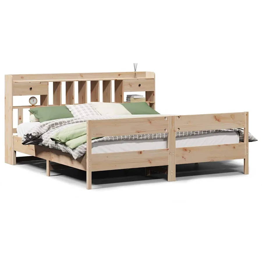 Lit bibliothèque sans matelas 180x200 cm bois massif de pin - 2