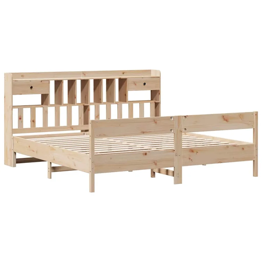 Lit bibliothèque sans matelas 180x200 cm bois massif de pin - 3