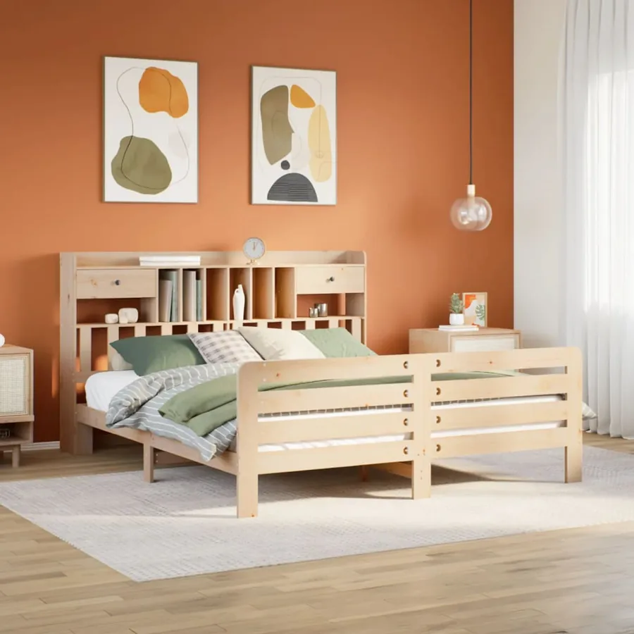 Lit bibliothèque sans matelas 180x200 cm bois massif de pin