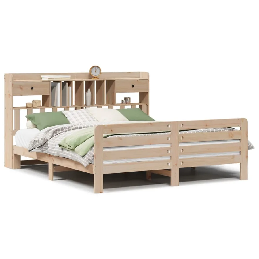 Lit bibliothèque sans matelas 180x200 cm bois massif de pin - 2