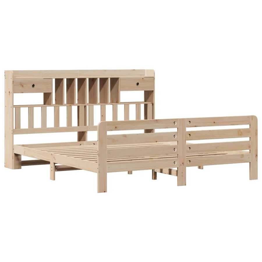 Lit bibliothèque sans matelas 180x200 cm bois massif de pin - 3
