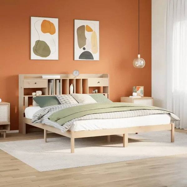 Lit bibliothèque sans matelas 180x200 cm bois massif de pin