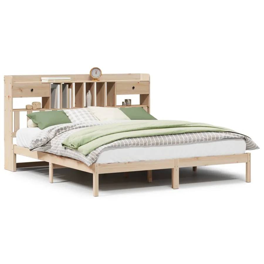 Lit bibliothèque sans matelas 180x200 cm bois massif de pin - 2