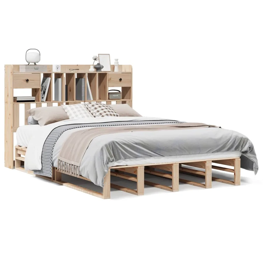 Lit bibliothèque sans matelas 140x200 cm bois massif de pin - 2