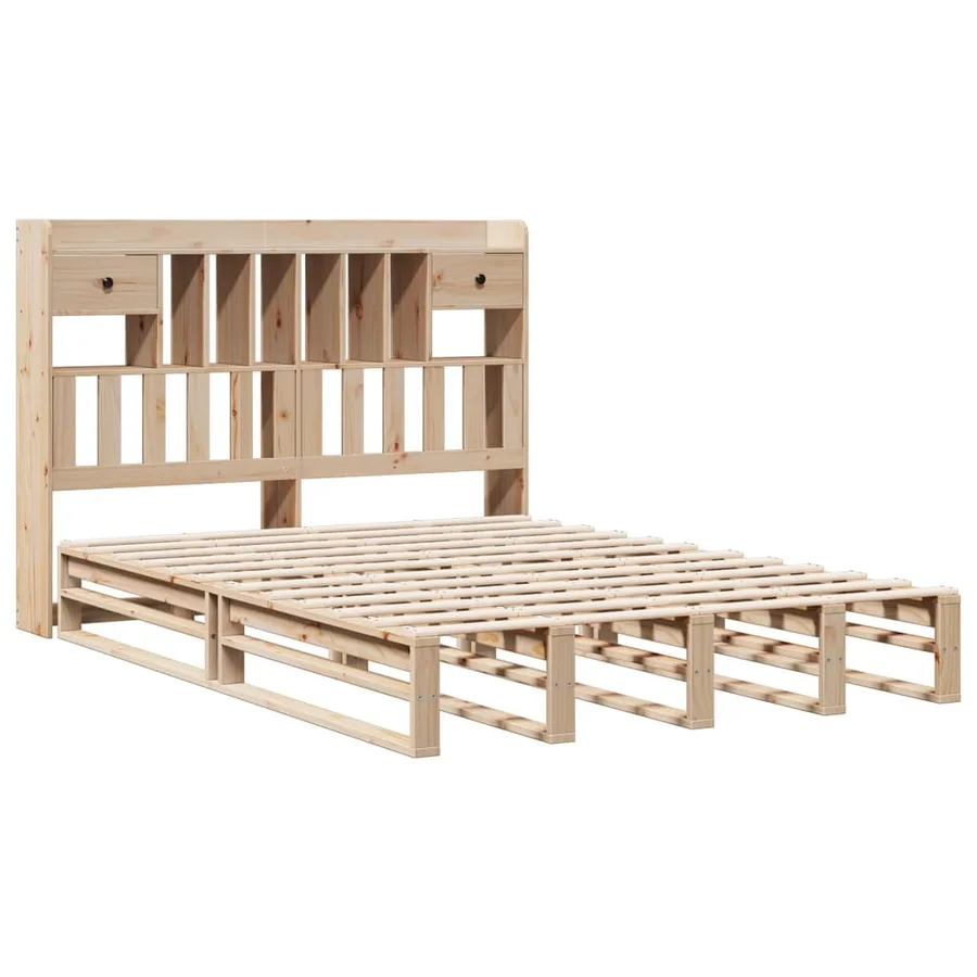 Lit bibliothèque sans matelas 140x200 cm bois massif de pin - 3