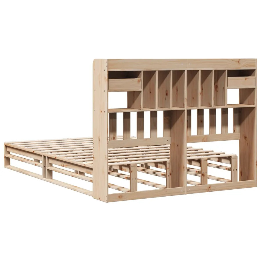 Lit bibliothèque sans matelas 140x200 cm bois massif de pin - 8