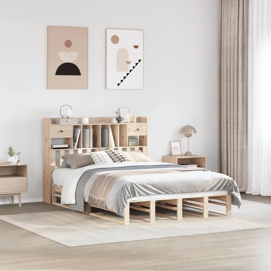 Lit bibliothèque sans matelas 140x190 cm bois de pin massif
