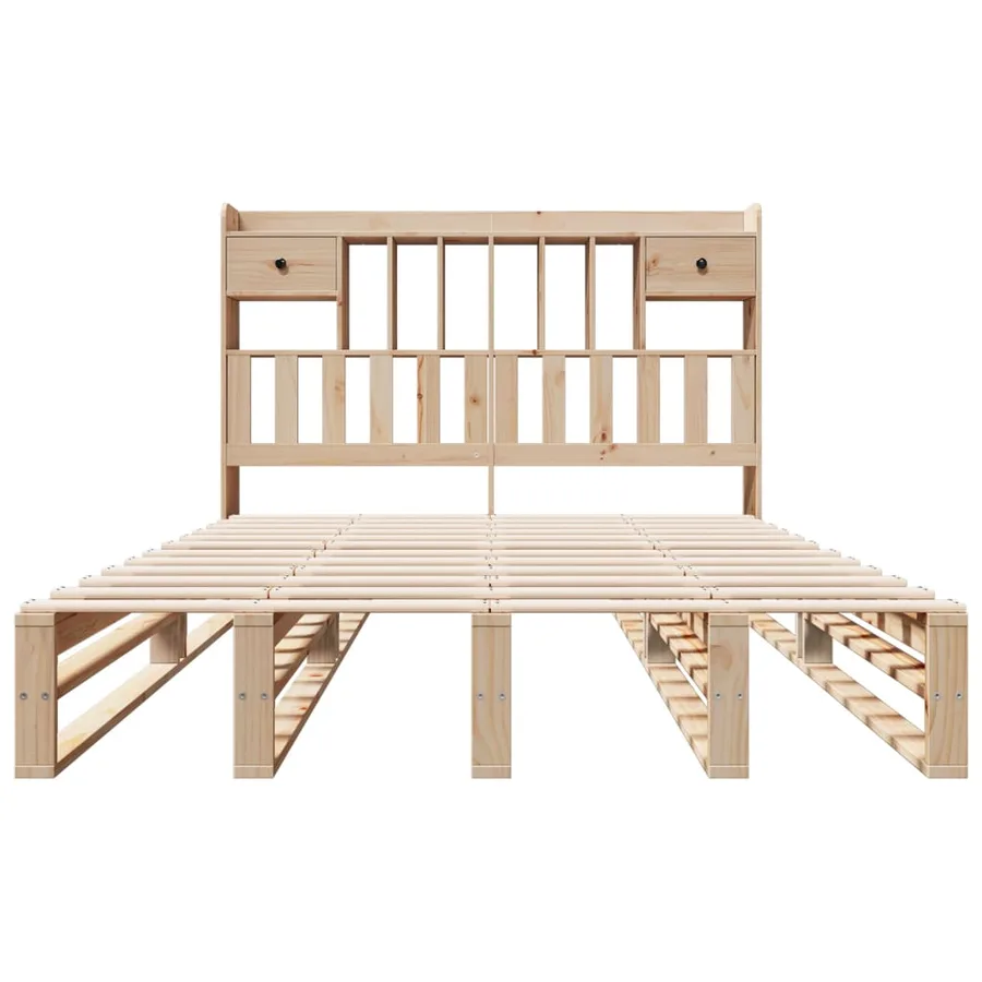 Lit bibliothèque sans matelas 140x190 cm bois de pin massif - 4