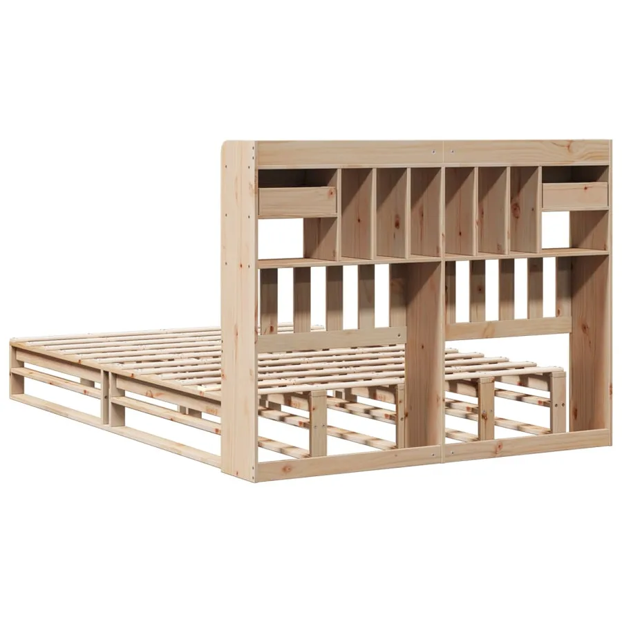 Lit bibliothèque sans matelas 140x190 cm bois de pin massif - 8