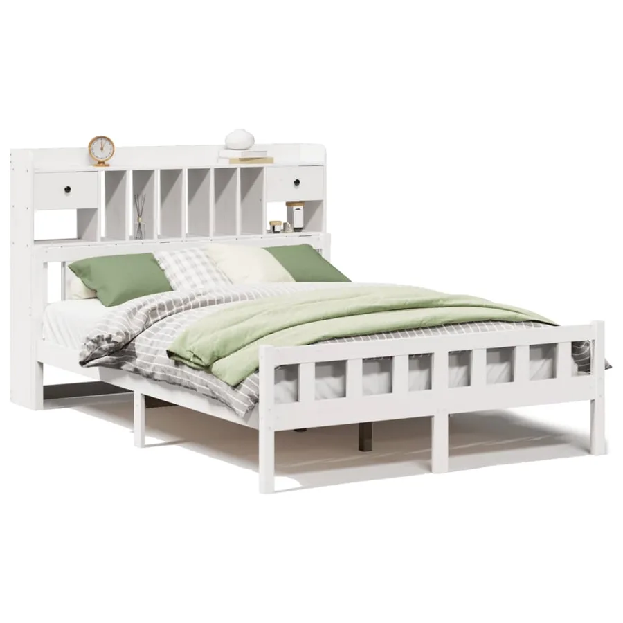 Lit bibliothèque sans matelas blanc 150x200 cm bois pin massif - 2