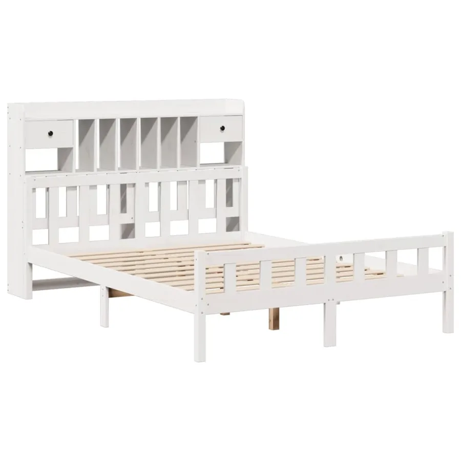 Lit bibliothèque sans matelas blanc 150x200 cm bois pin massif - 3